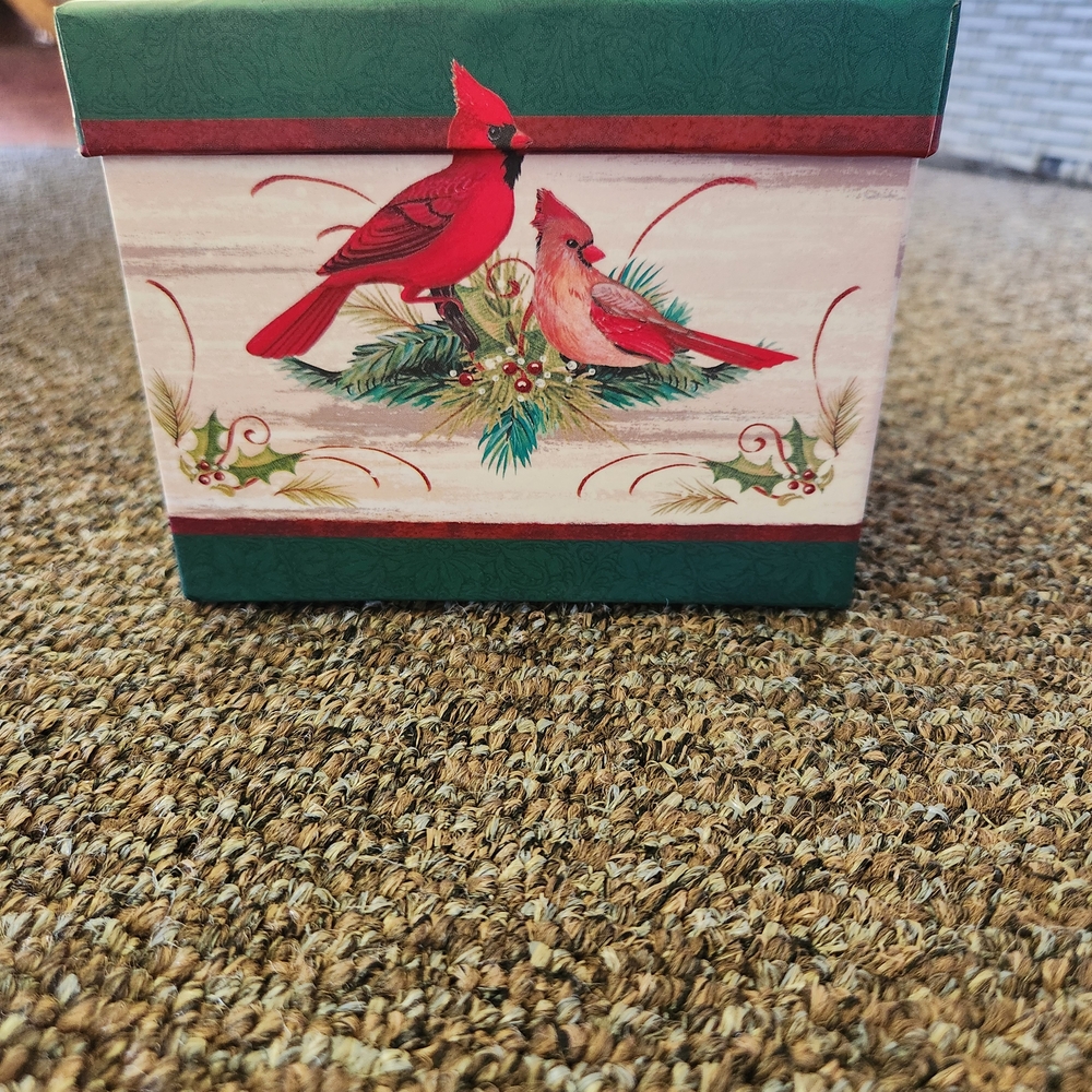 White Barn Red and Green Cardinal Decor Box